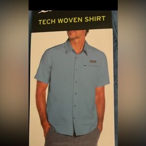 NWT Eddie Bauer Tech Shirt Blue Button Up UPF Moisture Wicking XXL